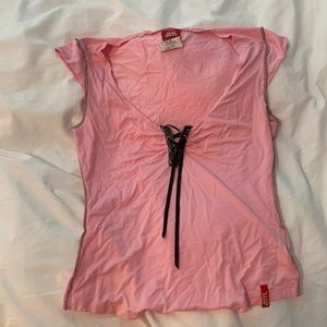 NWOT Miss Sixty sexy stretchy shirt with zipper and tie detail
